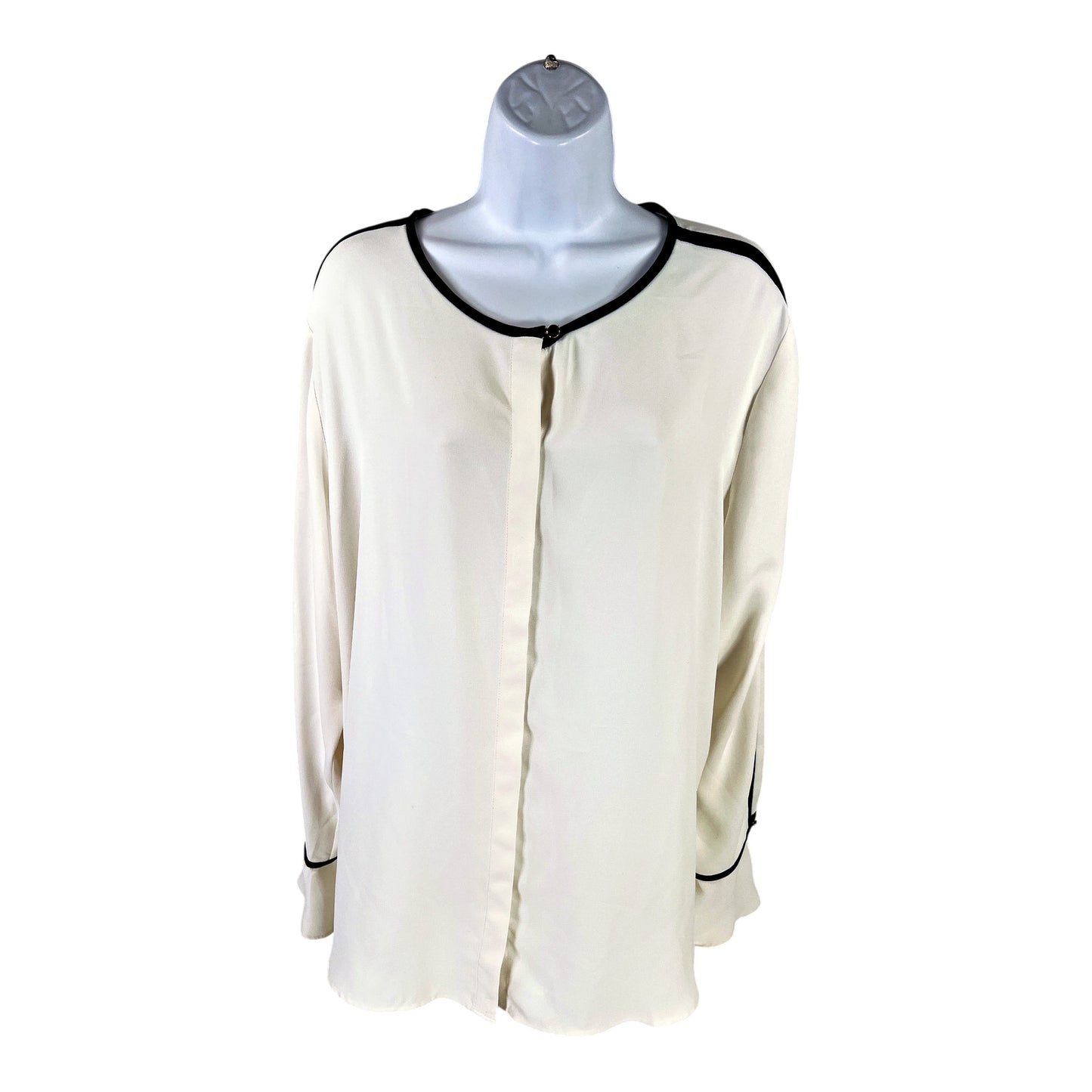 Ann Taylor Women’s White/Blue Trim Long Sleeve Blouse - XL