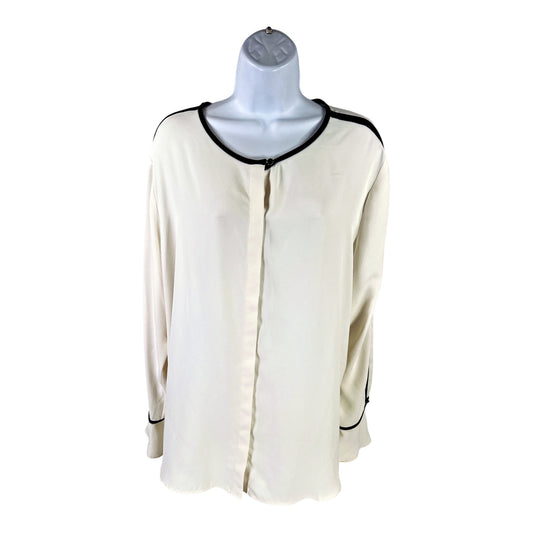 Ann Taylor Women’s White/Blue Trim Long Sleeve Blouse - XL