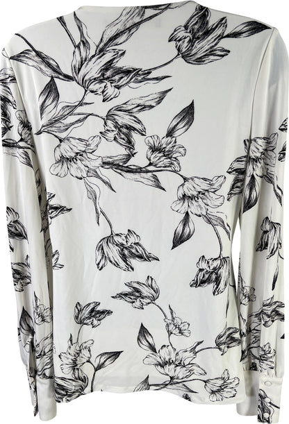 White House Black Market Women’s White Floral Long Sleeve Stretch Top - XS