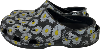 Crocs Women’s Black Floral Daisy Print Classic Clogs Shoes - 9