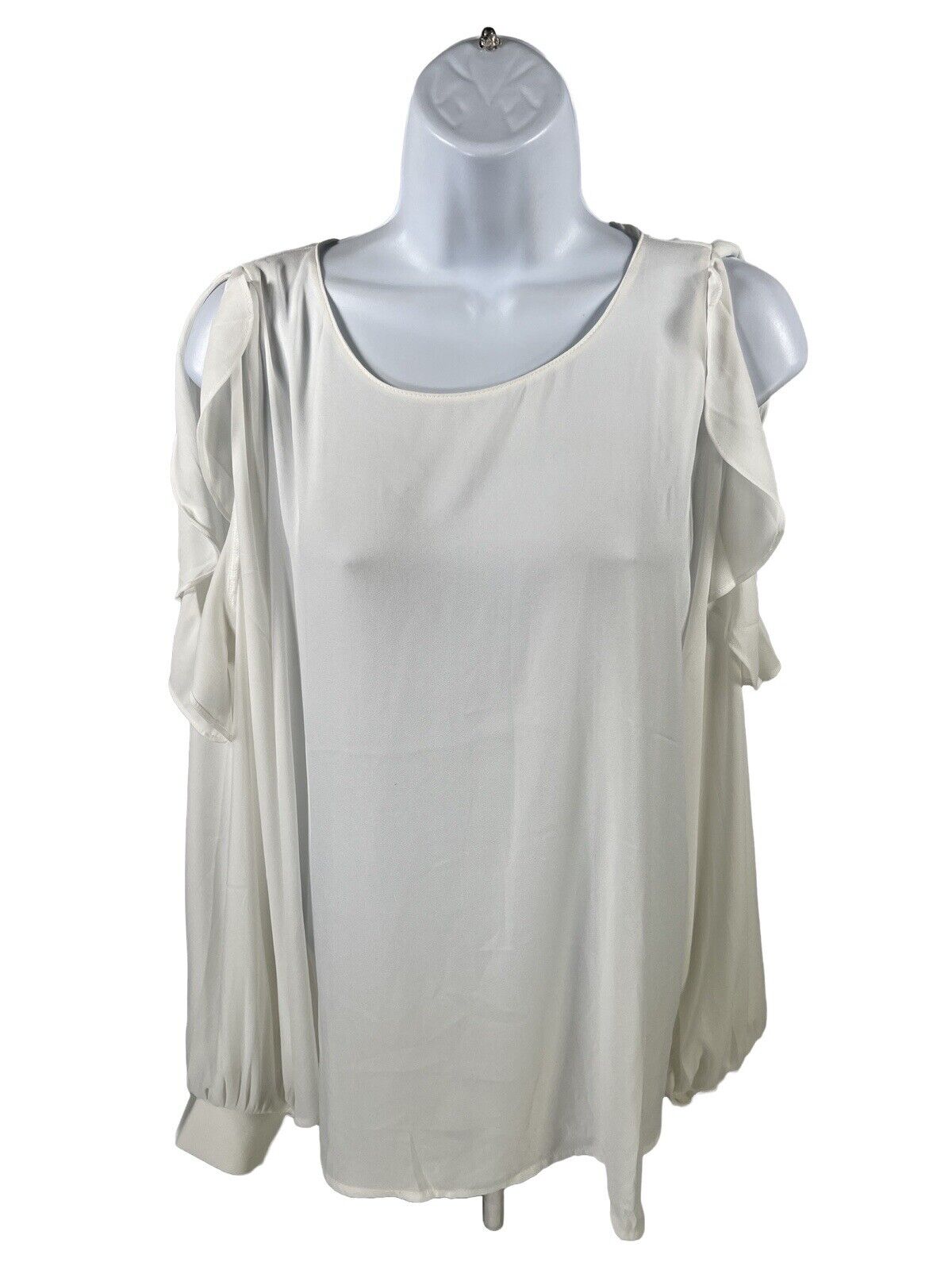 NEW Lush Women's White Cold Shoulder Ruffle Sheet Blouse Top - L