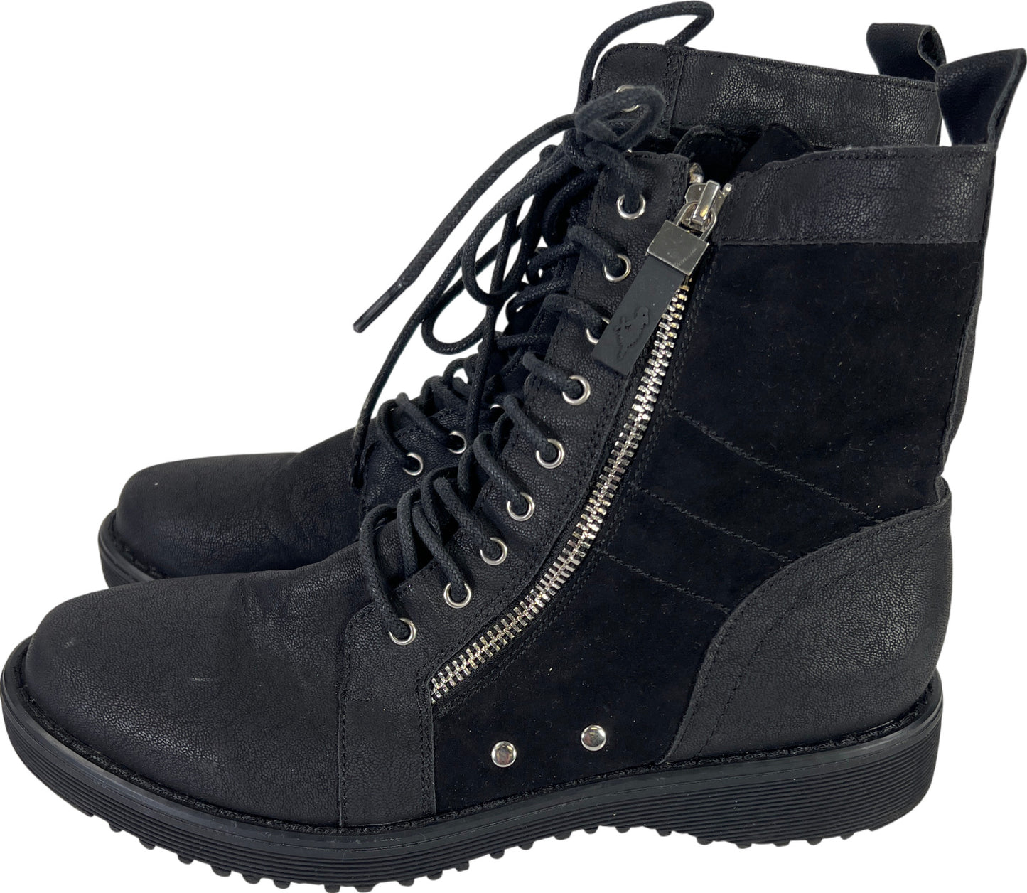 Rocket Dog Women&#39;s Black Lace Up Faux Leather Combat Boots - 7.5