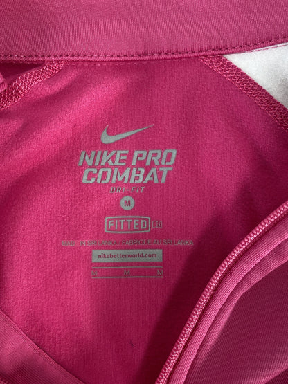 Nike Women’s Pink Pro Combat Dri-Fit 1/4 Zip Fitted Athletic Top - M