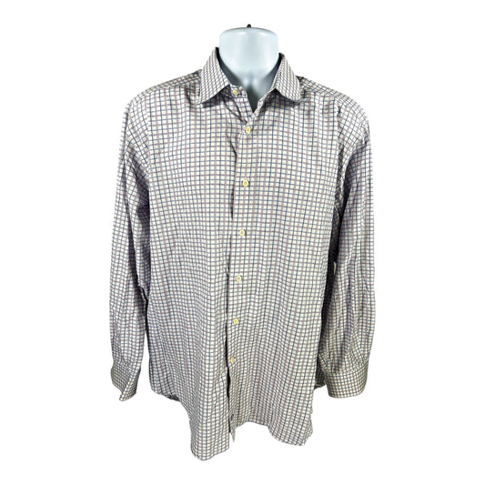 David Donahue Men’s White/Blue Long Sleeve Button Up Dress Shirt - 17