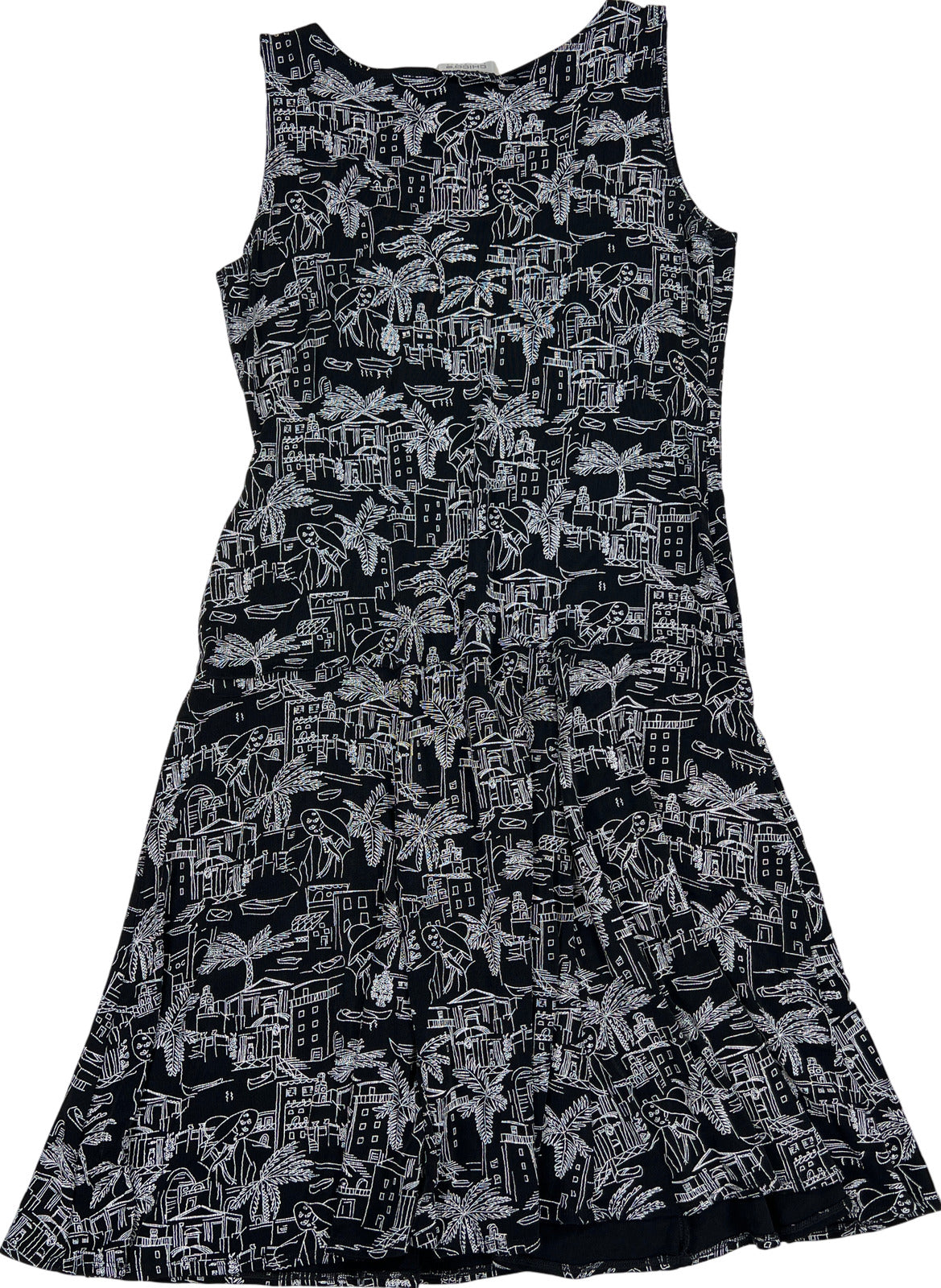 Chico’s Travelers Women’s Black Tropical Vacation Sleeveless Dress - 1/US 8