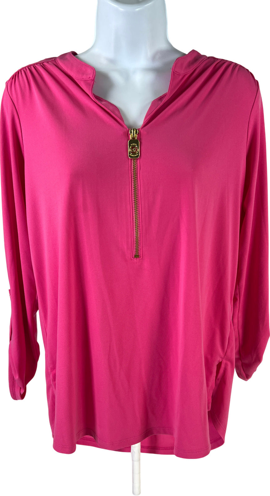 Michael Kors Women’s Pink Roll Tab Sleeve 12/ Zip Top Blouse - M