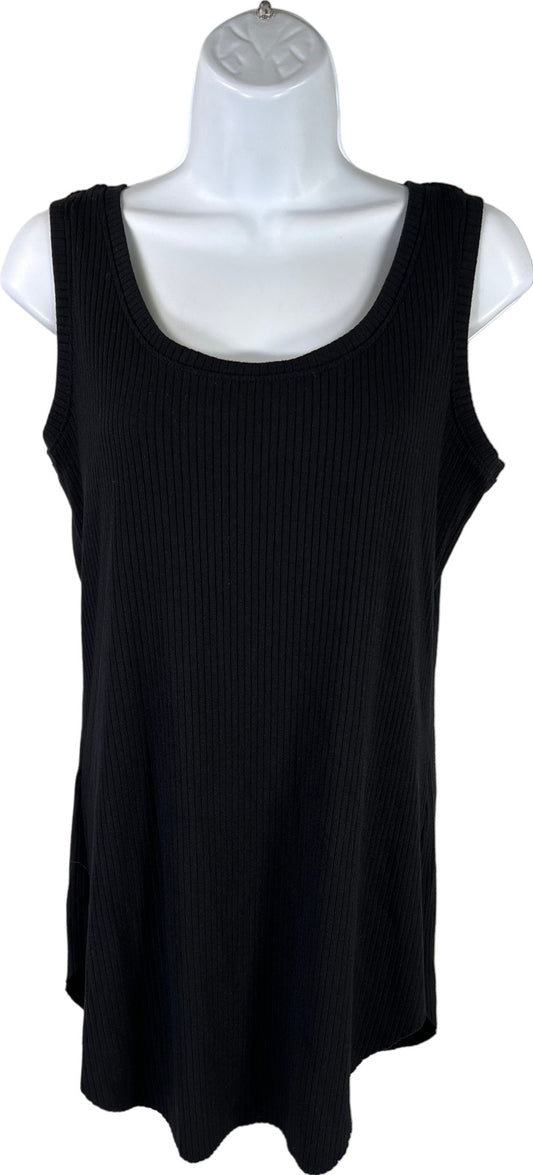 Revir Women’s Black Ribbed Sleeveless Tunic Tank Top - L