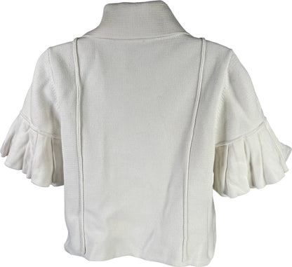 Magaschoni Women’s White Full Zip Short Sleeve Crop Sweater - S