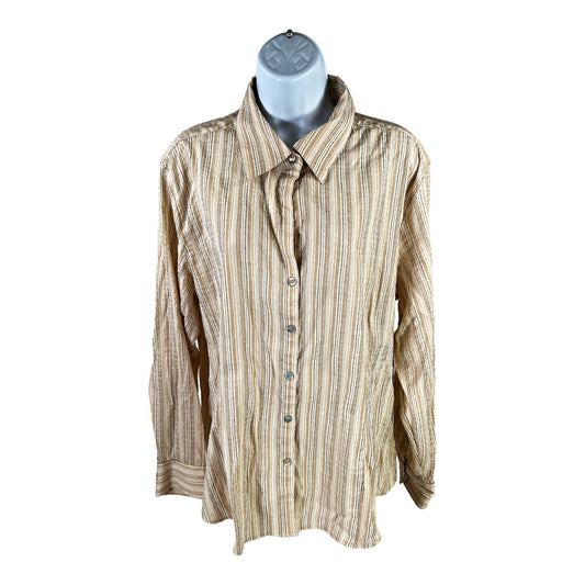 Chico’s Women’s Beige Metallic Long Sleeve Button Up Blouse - 3/XL