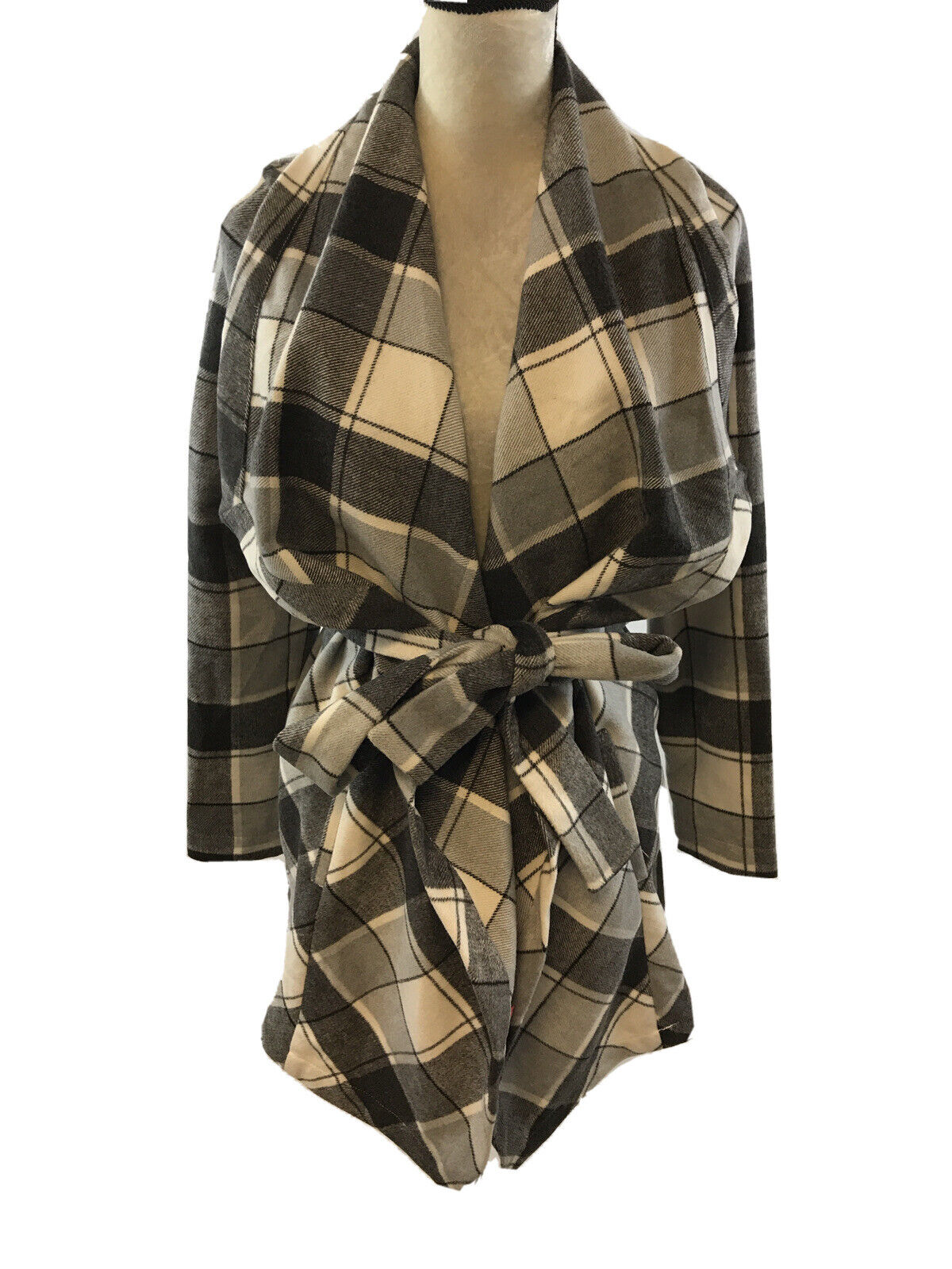 NEW Matilda Jane Women's Gray/White Plaid Check It Twice Tie Jacket Sz XS