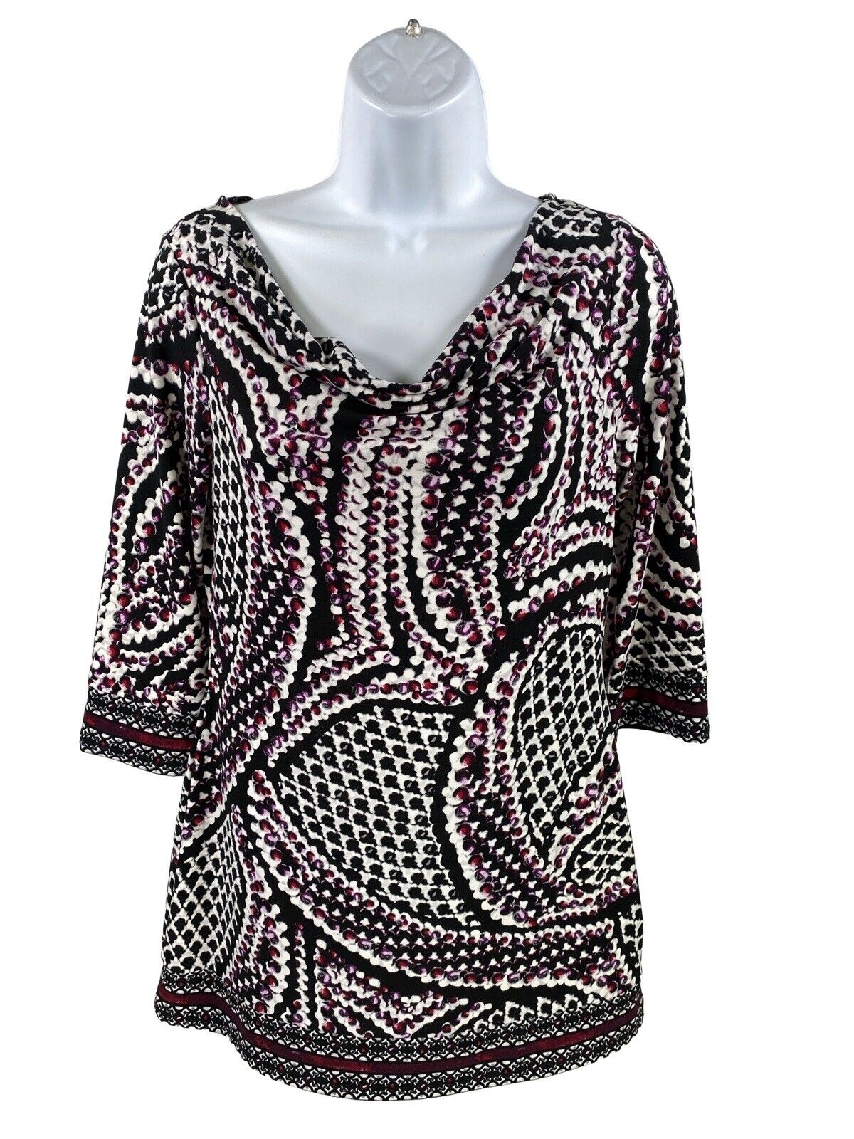 White House Black Market WOmen's Black/Purple 3/4 Sleeve Tunic Top - XS