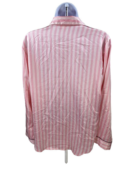Victoria's Secret Women's Pink Striped Sateen Button Up Sleep Shirt - S