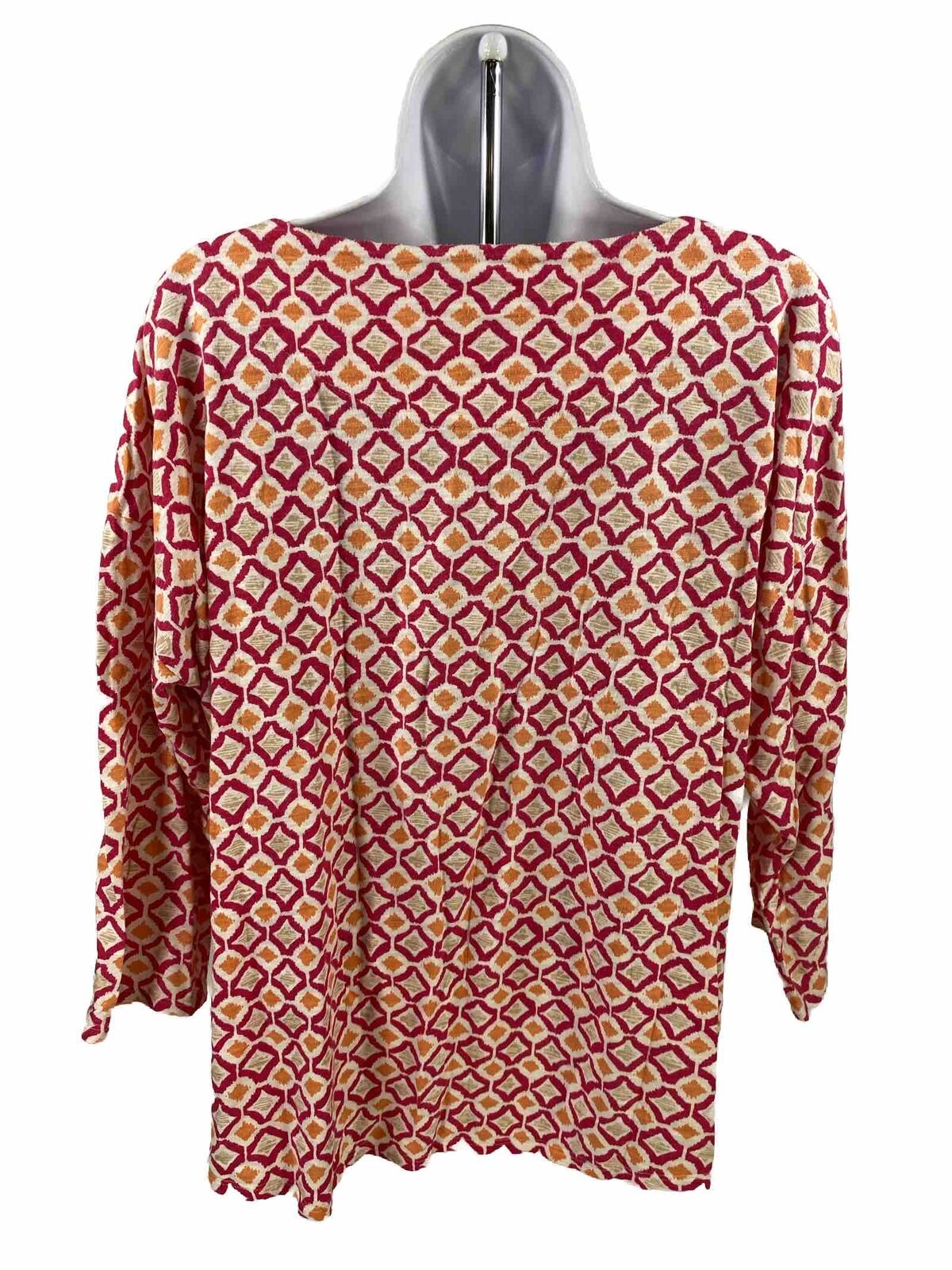 Chico's Women's Pink Geometric 3/4 Sleeve Boat Neck Top Shirt - 2/US L