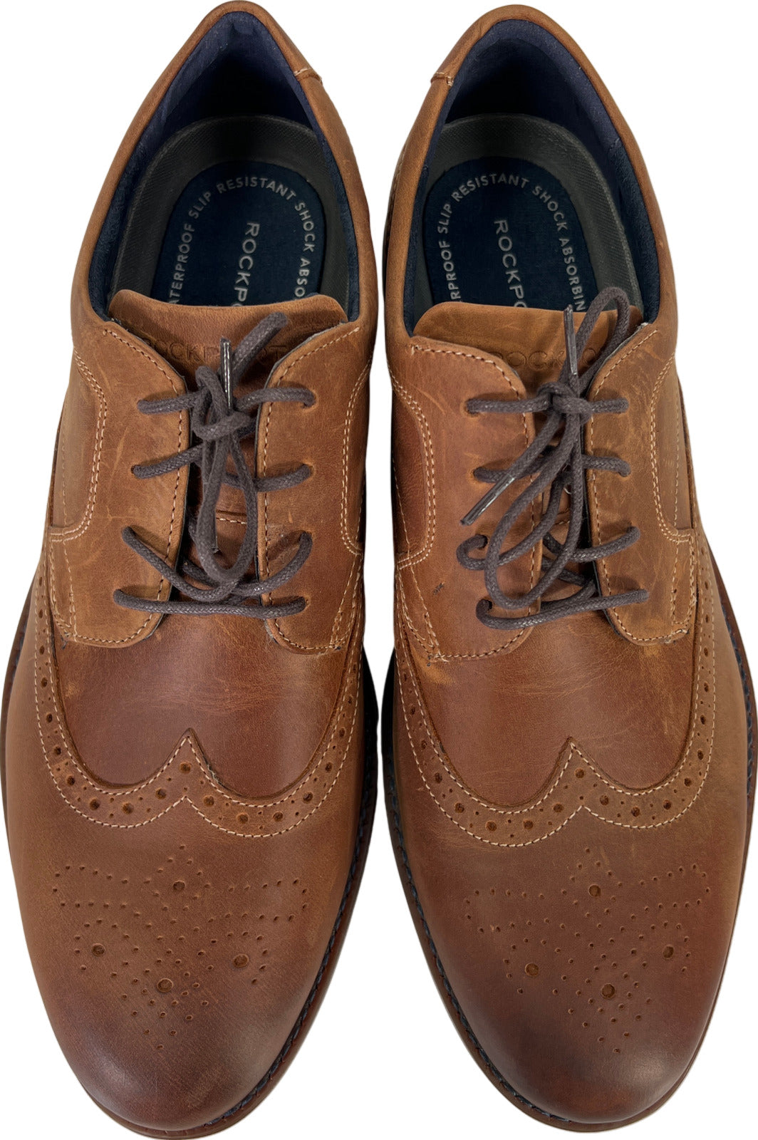 NEW Rockport Men’s Brown Leather Hyrdo Shield Wingtip Dress Shoes - 11.5 Wide