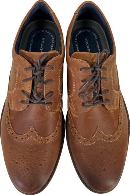 NEW Rockport Men’s Brown Leather Hyrdo Shield Wingtip Dress Shoes - 11.5 Wide