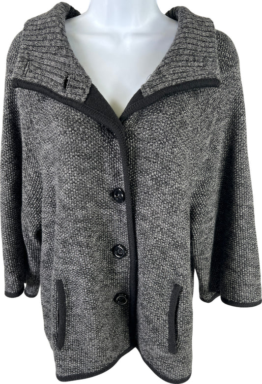 Ann Taylor Women’s Gray/Black Knit 1/2 Sleeve Button Up Sweater Jacket - M