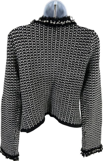 White House Black Market Women’s Black/White Beaded Accent Sweater Jacket - M