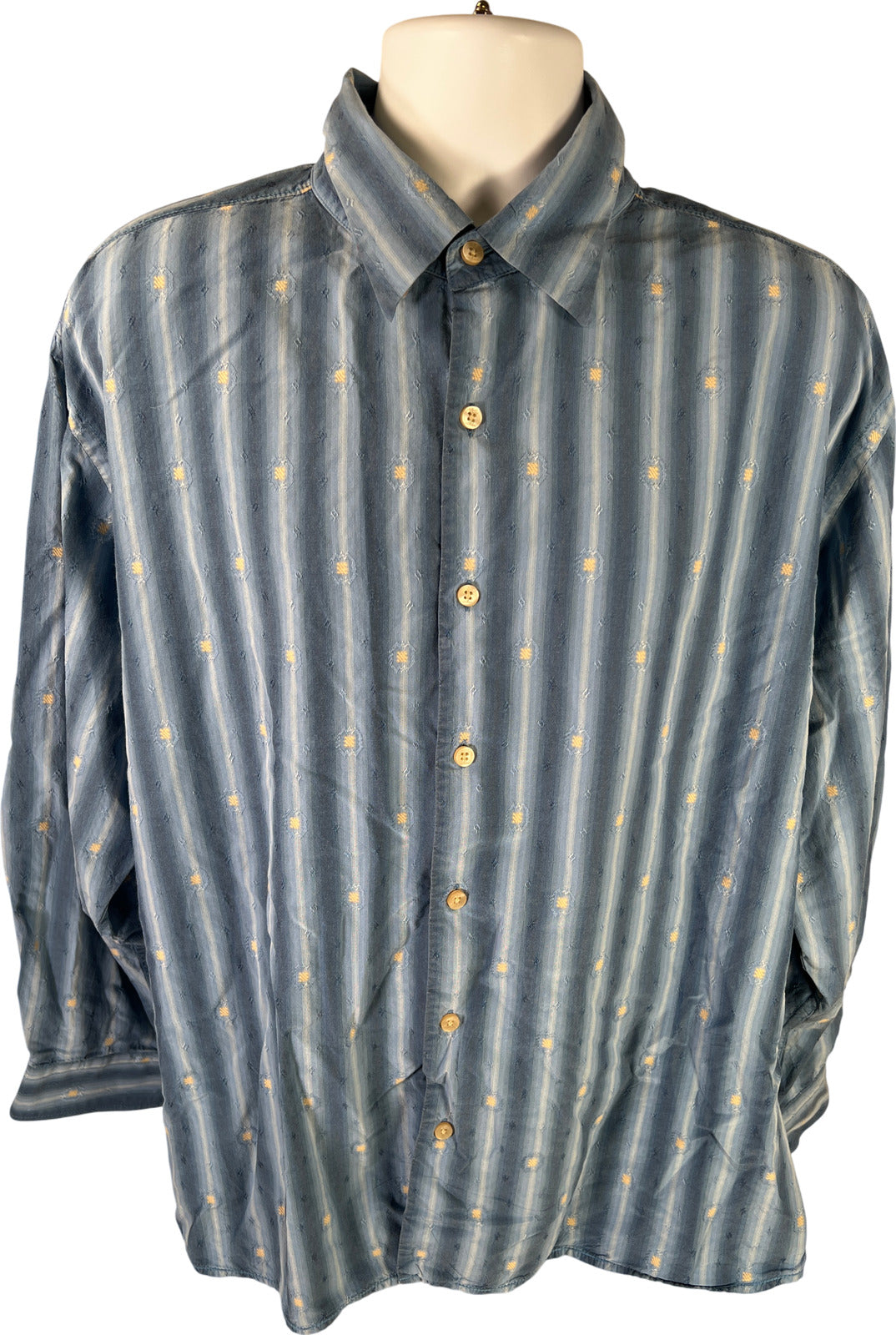 Tommy Bahama Men’s Blue Striped Long Sleeve Silk Blend Button Up Shirt - 2XL