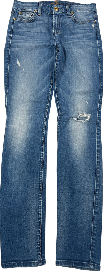 7 For All Mankind Women’s Light Wash Distressed Mid Rise Skinny Jeans - 26