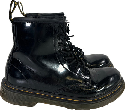 Doc Martens Junior/Girls Black Patent Leather Side Zip Lace Up Combat Boots - 3