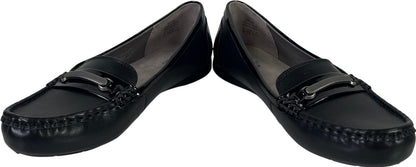 Abella Women’s Black Faux Leather Buckle Accent Loafers Flats - 8