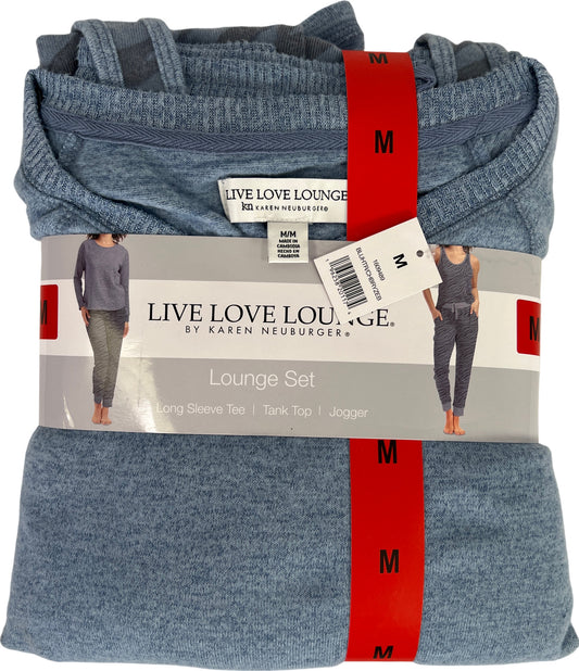 NEW Live Love Lounge Women’s Blue 3 Piece Pajama Set - M