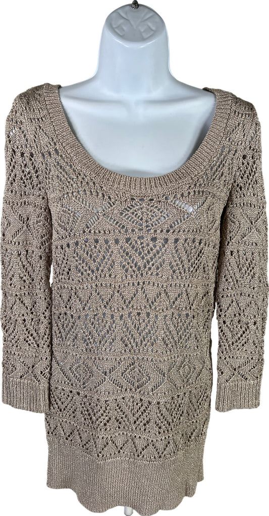 White House Black Market Women’s Gold Metallic Open Knit 3/4 Sleeve Sweater - S