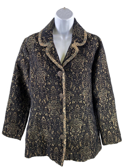 Chico's Women's Black/ Bronze Metallic Button Up Tapestry Jacket - 1/M