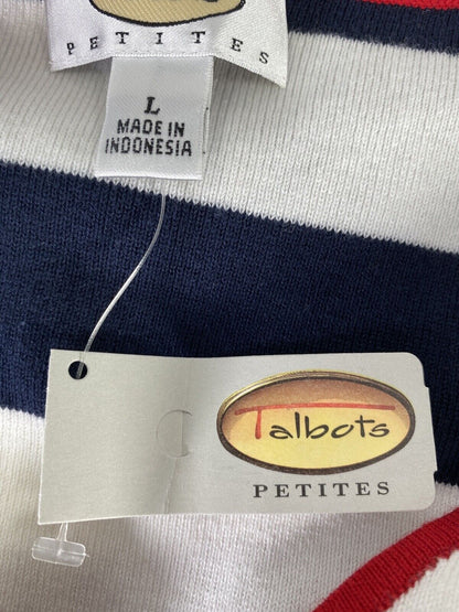 NEW Talbots Women’s White/Blue Striped Short Sleeve Knit Shirt - L Petite