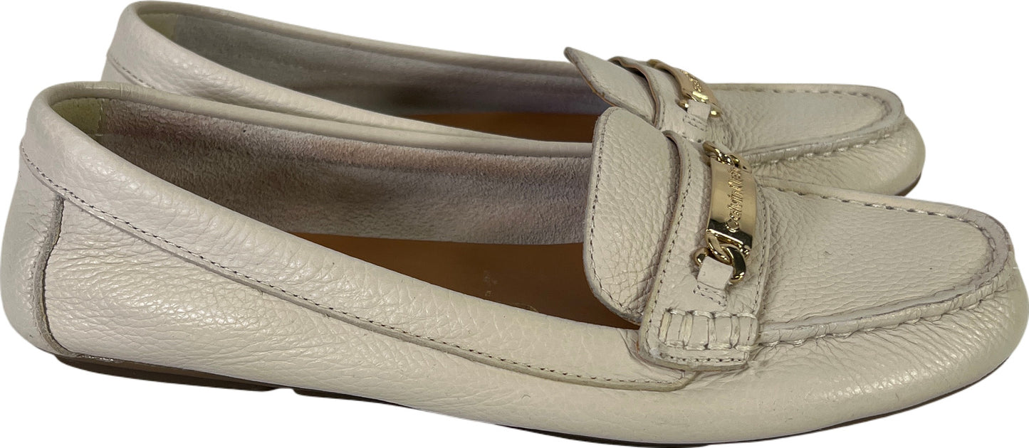 Calvin Klein Women’s Ivory Leather Lunasi Driving Loafers - 8.5