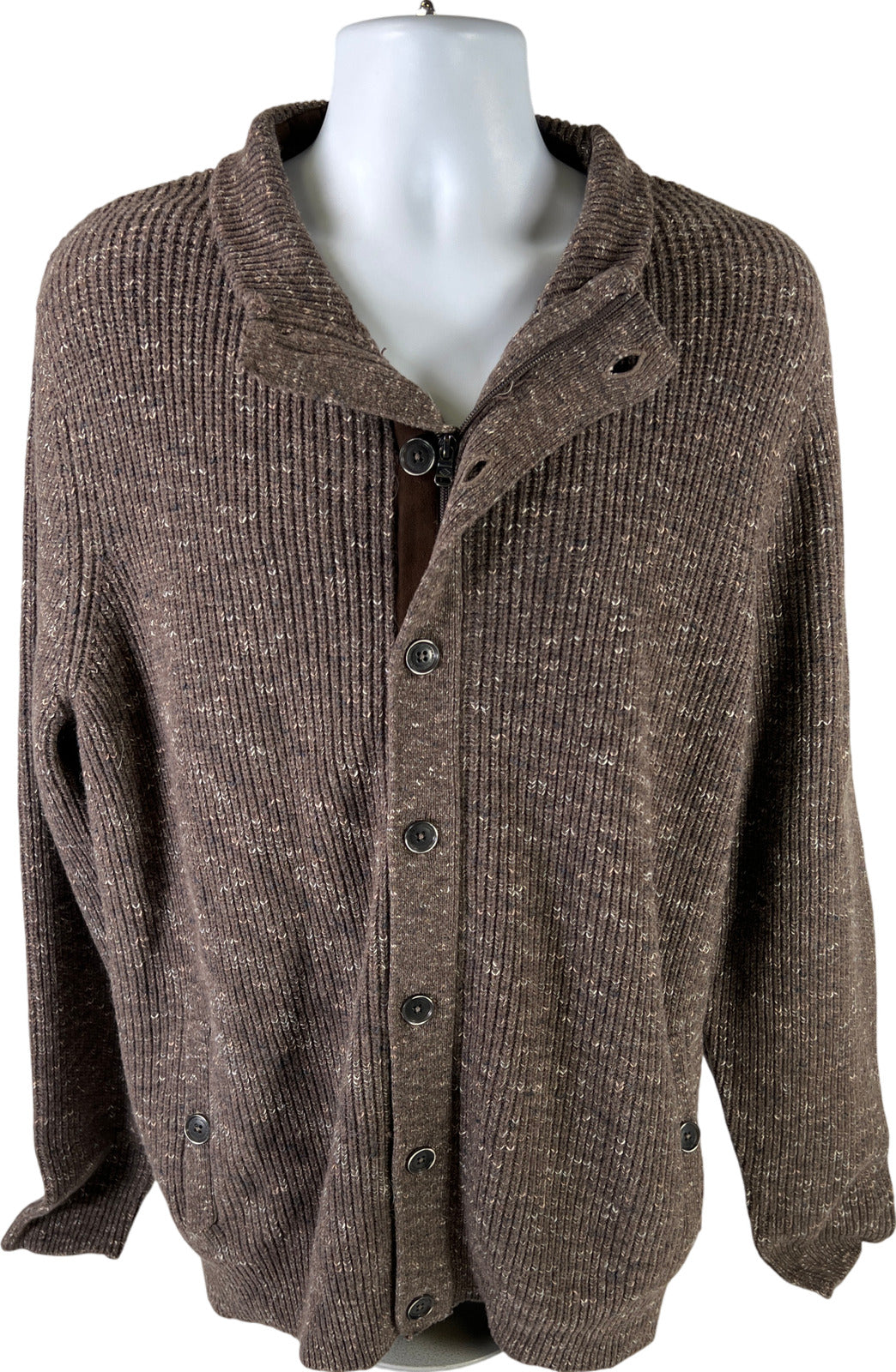 NEW Joseph Abboud Men’s Brown Italian Yarn Zip & Button Cardigan Sweater - XXL