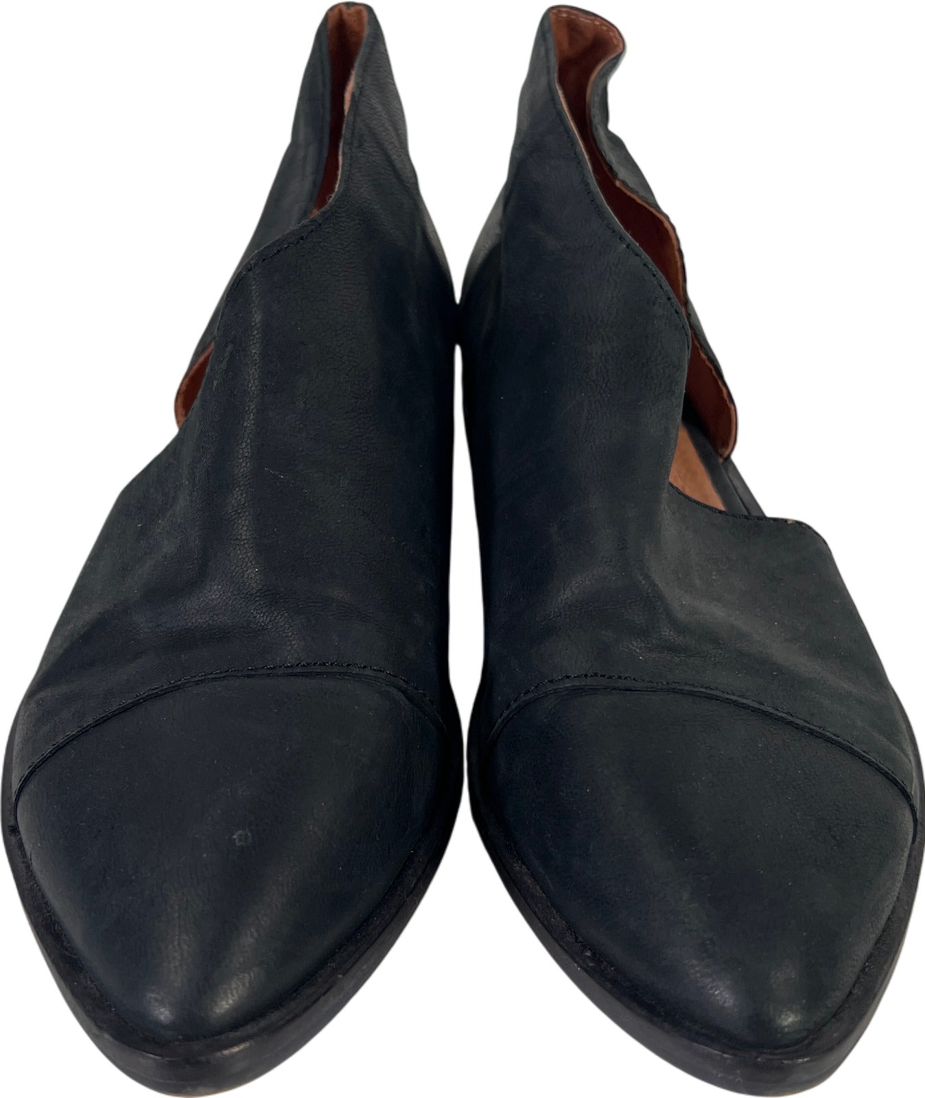 Free People Women’s Black Leather Open Side Pointed Toe Flats - 37