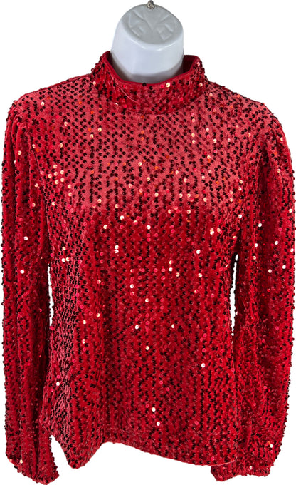 NEW Sanctuary Women’s Red Sequin Long Sleeve Mock Neck Shirt - L