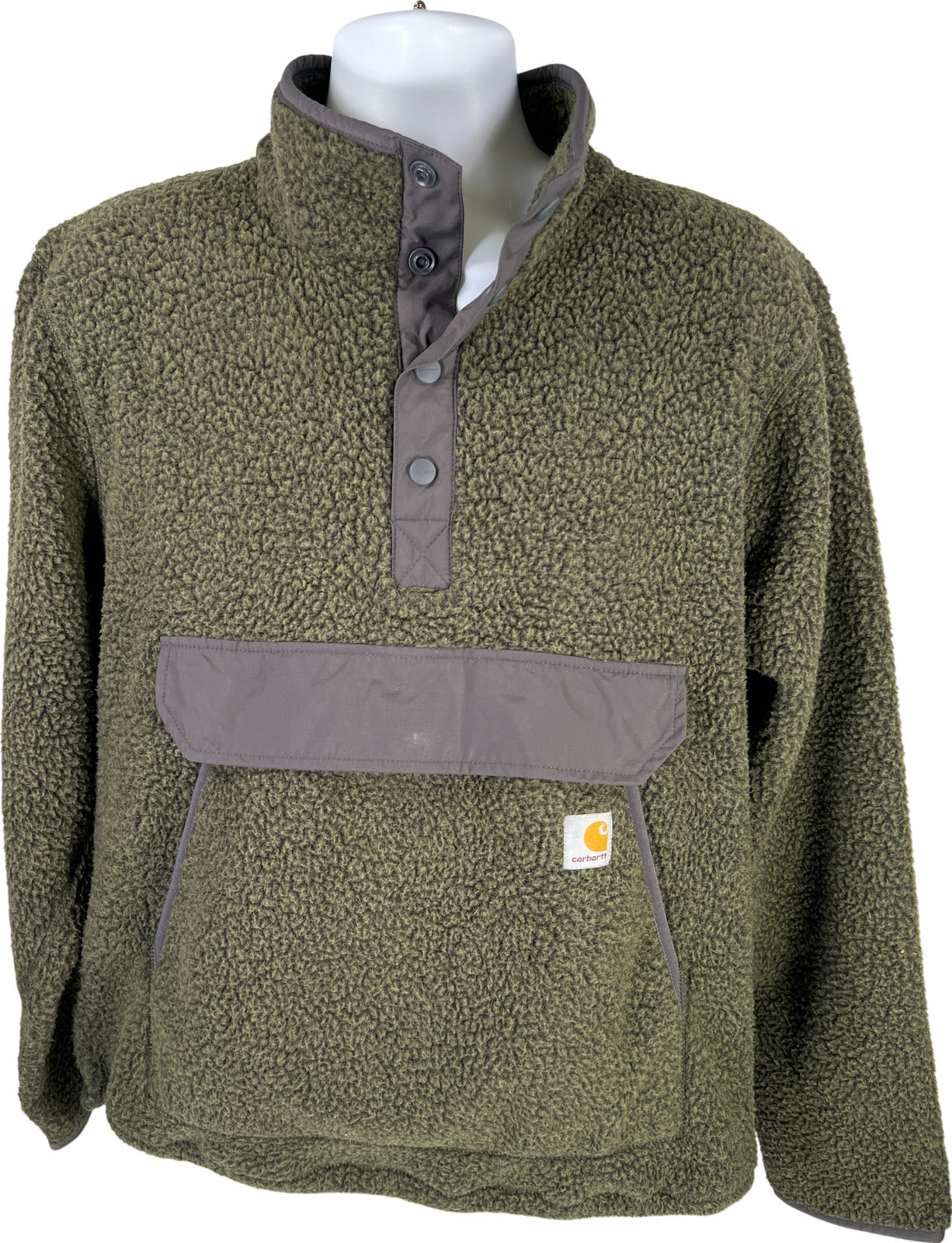 Carhartt Men’s Green Relaxed Fit Sherpa Fleece Snap Pullover Jacket - L