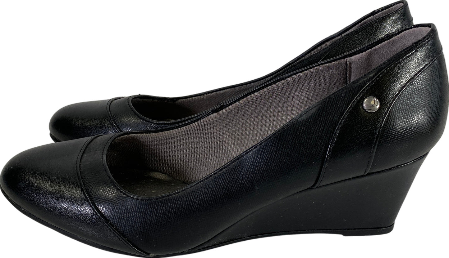 Lifestride Women’s Black Faux Leather Slip On Dreams Wedges - 10