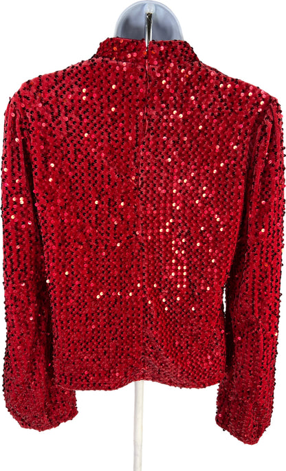 NEW Sanctuary Women’s Red Sequin Long Sleeve Mock Neck Shirt - L