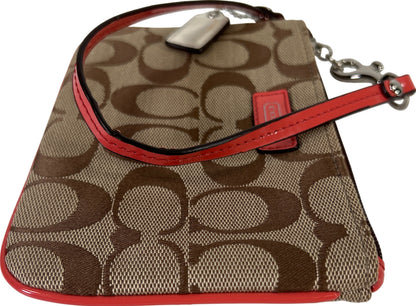 Coach Women’s Brown Signature Canvas Zip Wristlet Pouch