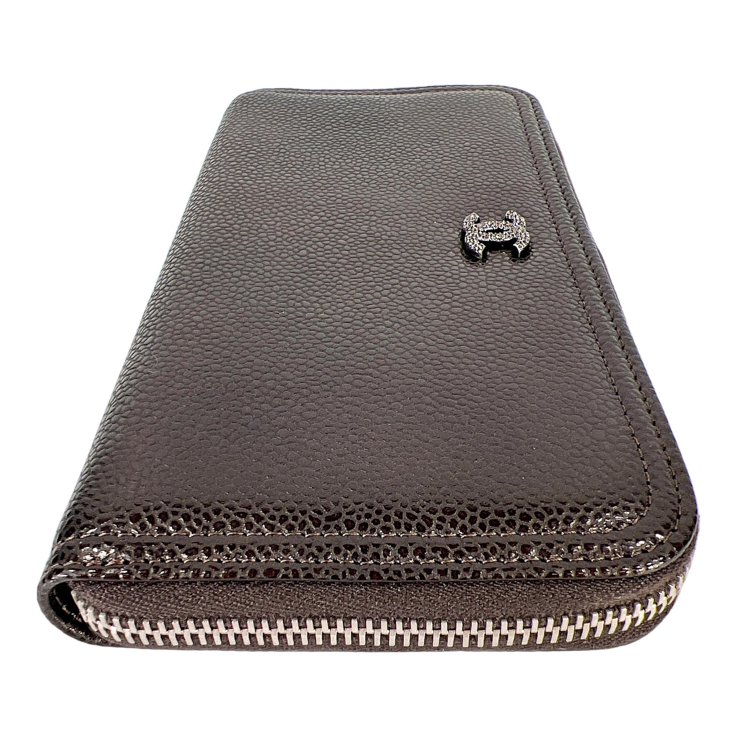 Chanel Brown Caviar Leather Zip Around Continental Wallet