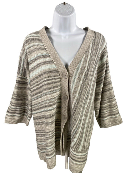 Pure J.Jill Women’s Gray Striped Short Sleeve Cardigan Sweater -  M Petite