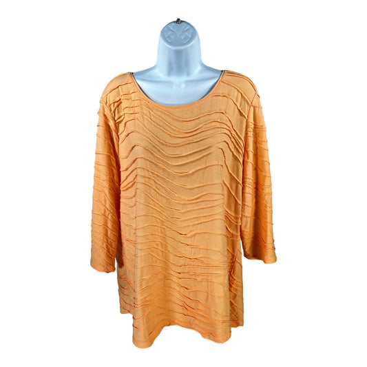 Chico’s Women’s Orange Textured 3/4 Sleeve Shirt - 3/US XL