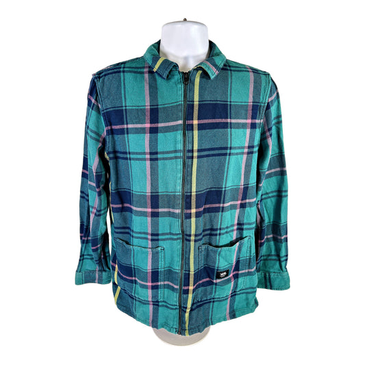 Vans Men’s Green Plaid Full Zip Long Sleeve Classic Fit Flannel Shirt - M