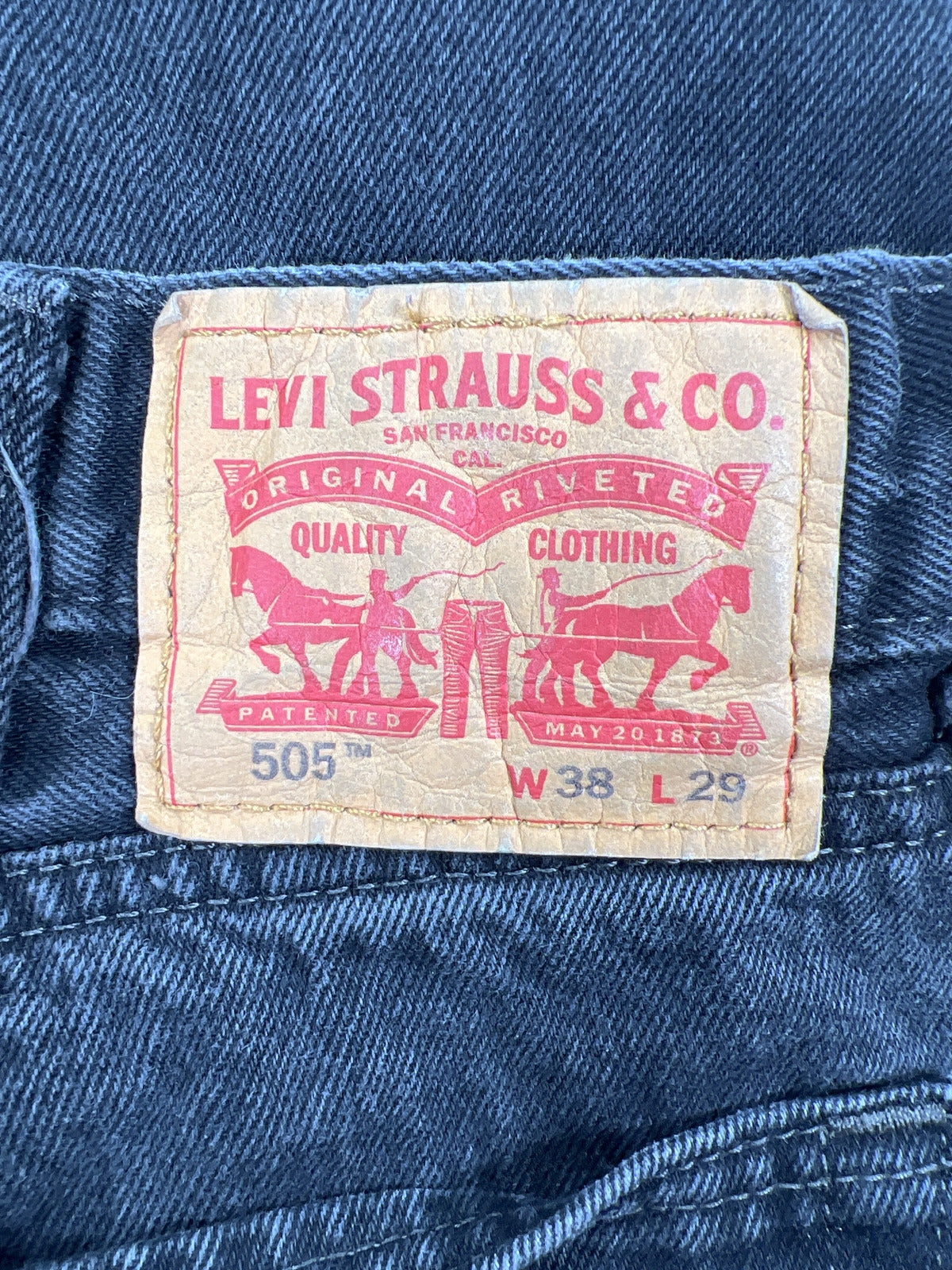 Levis Men’s Black 505 Regular Straight Denim Jeans - 38x29