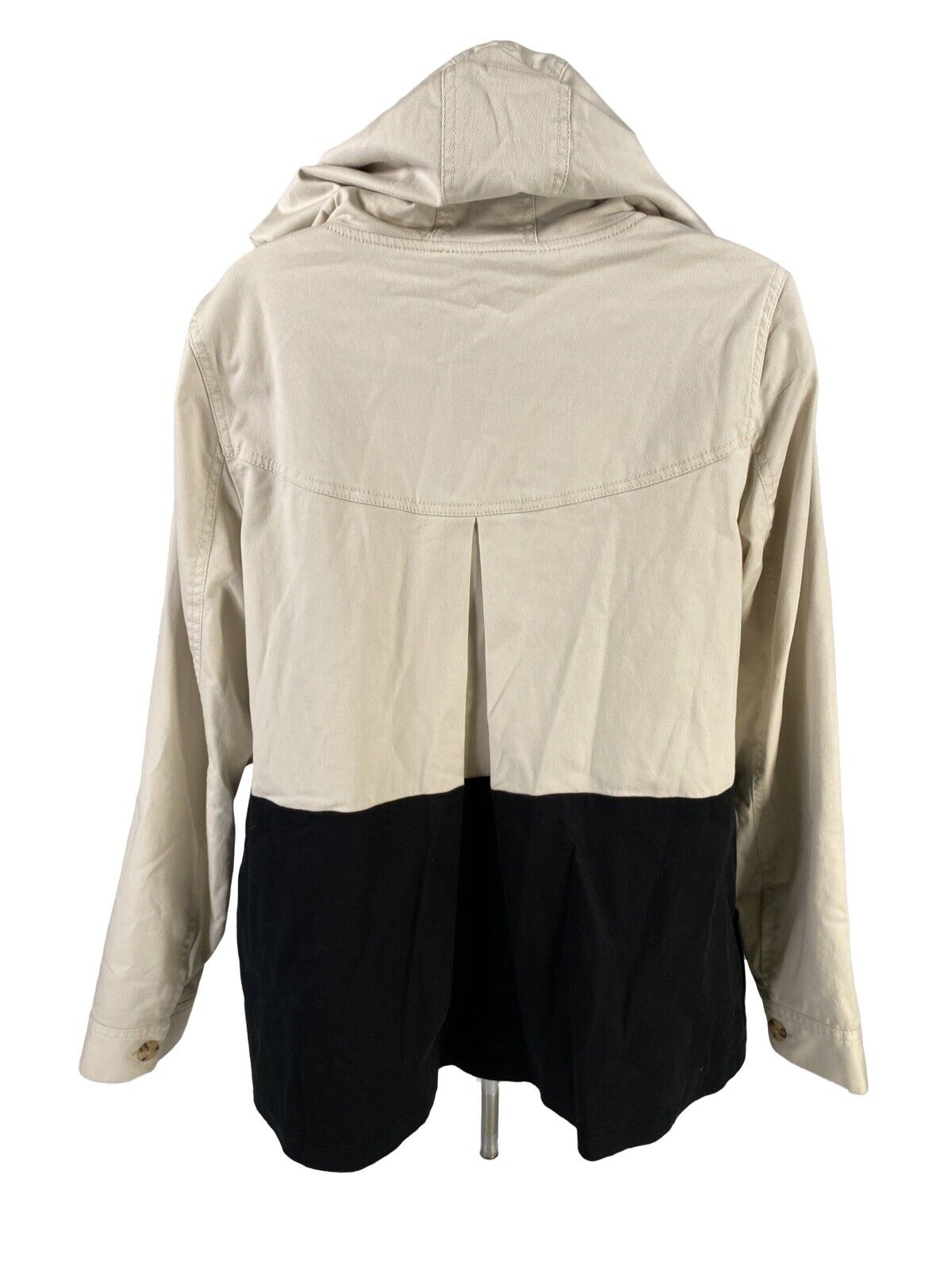 J.Jill Women's Beige/Black Colorblock Soft Canvas Hooded Jacket - S