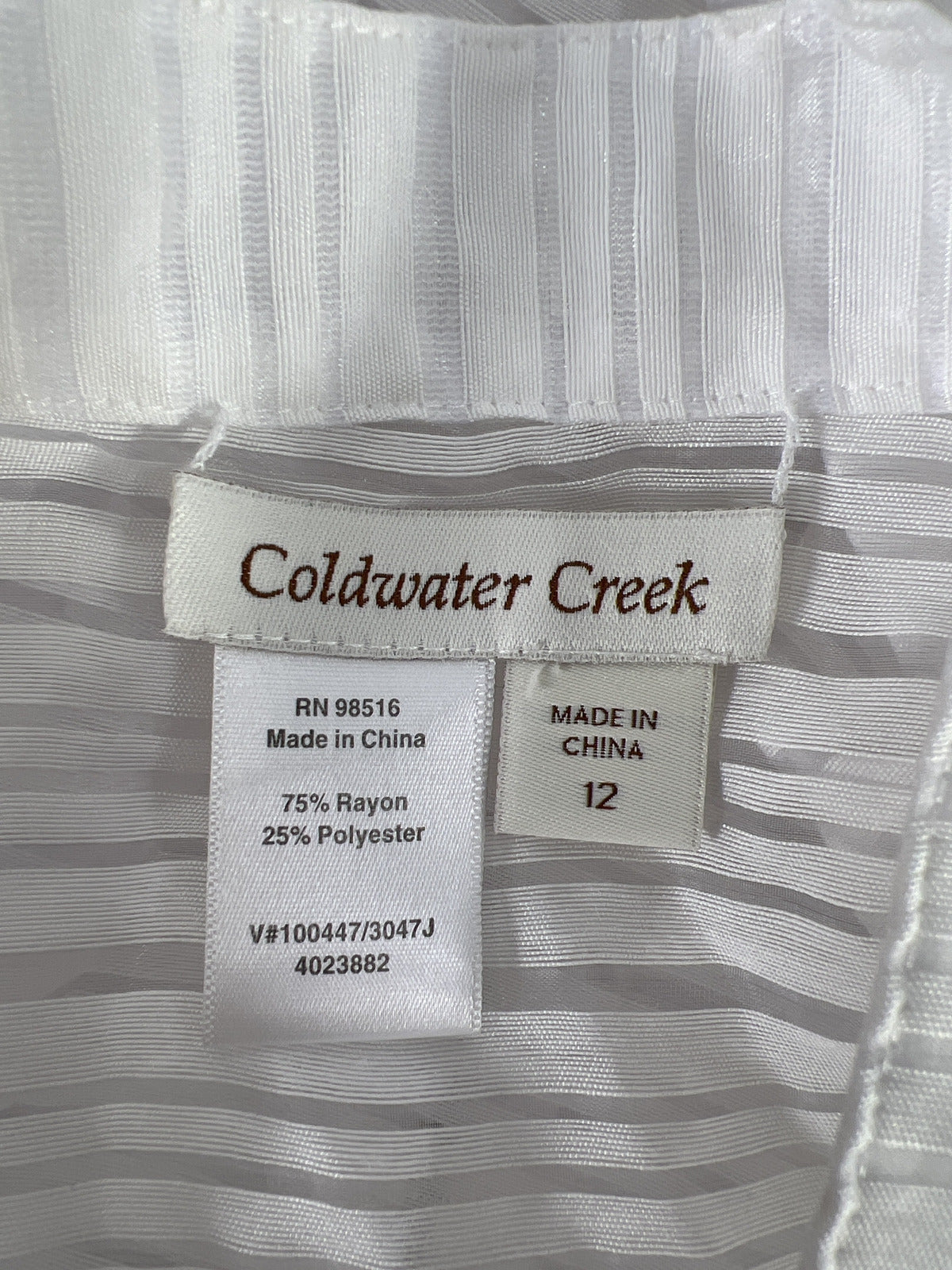 Coldwater Creek Women’s White Sheer 3/4 Sleeve Full Zip Jacket - 12