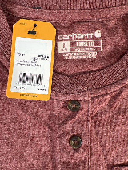 NEW Carhartt Women’s Burgundy Short Sleeve Heavyweight Henley T-Shirt - S