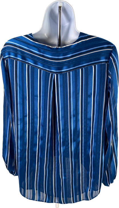 White House Black Market Women’s Blue Striped Sheer Faux Wrap Blouse - S