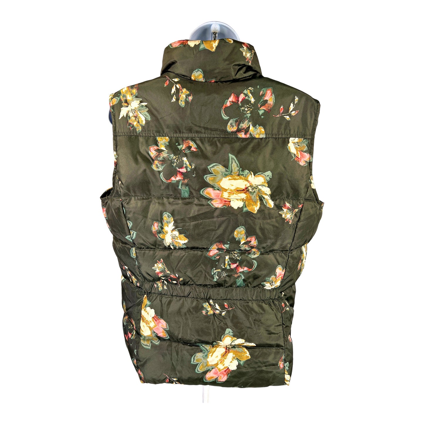 Lands End Women’s Green Floral Sleeveless Puffer Vest - M