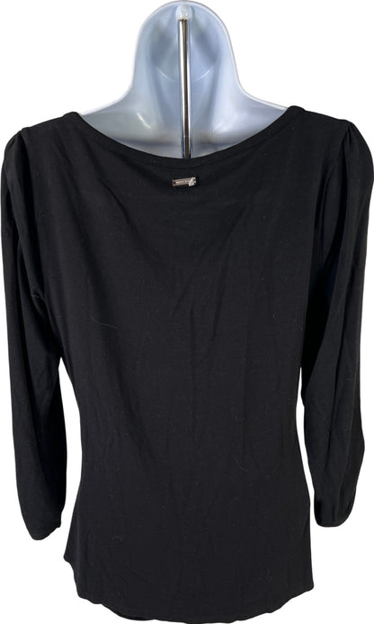 White House Black Market Women’s Black Long Sleeve Curved Hem Shirt - M