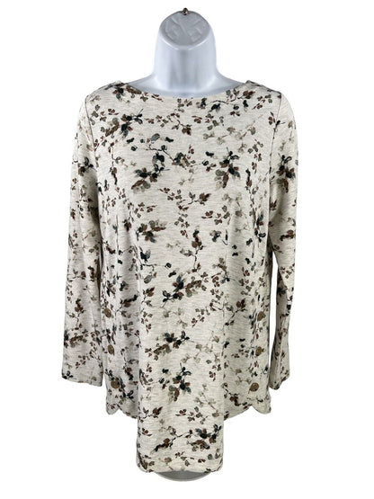 J. Jill Women's Ivory Floral Curved Hem Terry Knit Sweater - XS