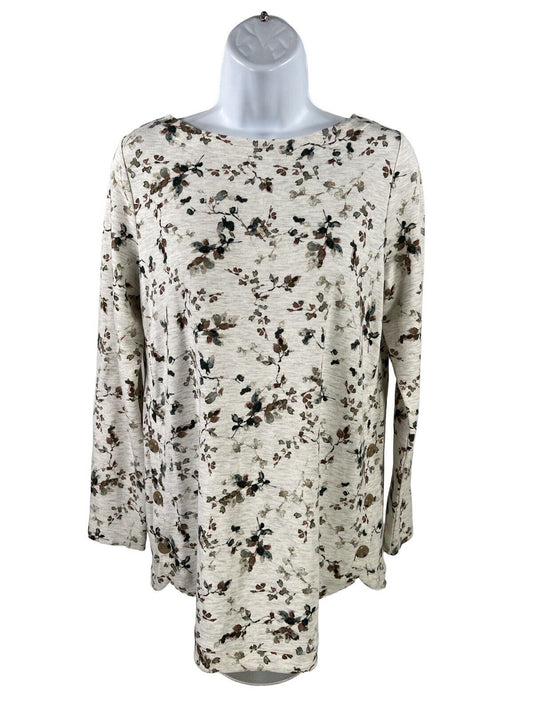 J. Jill Women's Ivory Floral Curved Hem Terry Knit Sweater - XS